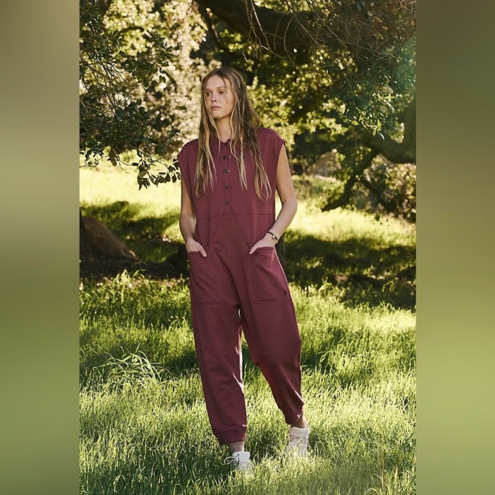 NWOT Free People Movement All Day Everyday Henley Romper/Jumpsuit - Rust